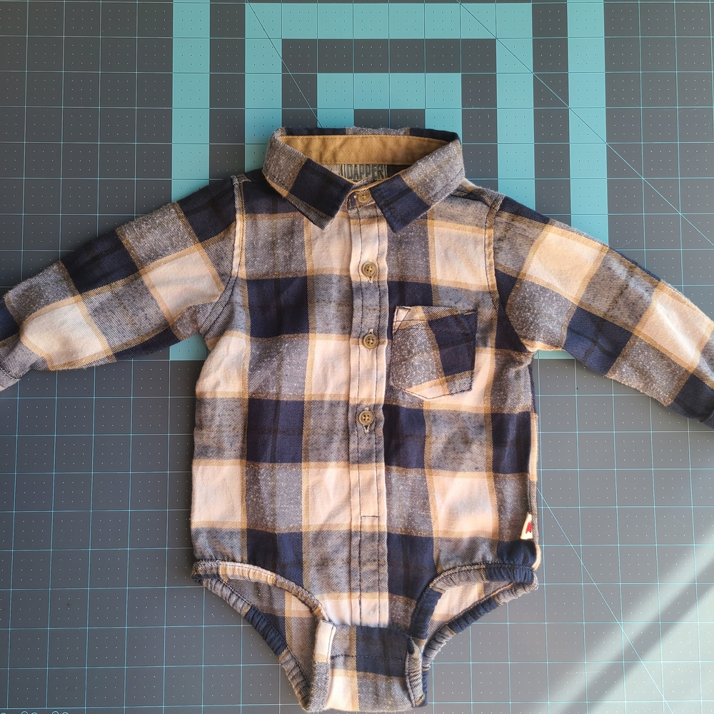 Dapper Dude Blue and Tan Plaid Bodysuit With Adorable Elbow Patches